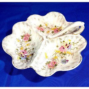 Antique Limoges ? France Porcelain Three Part Divided Serving Dish Handle…